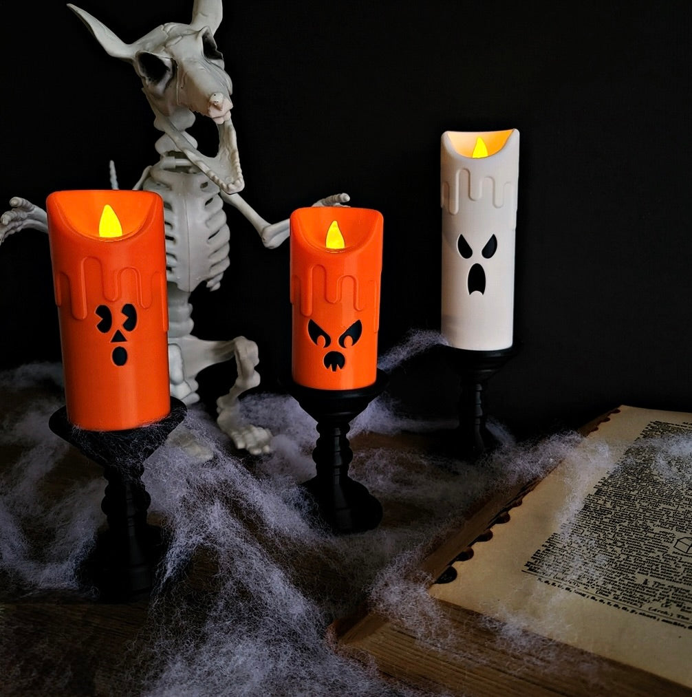 Halloween Spooky Candle Set | LED Flameless Candles | Halloween Home Decor | Trick or Treat Display | Pumpkin Ghost Decor