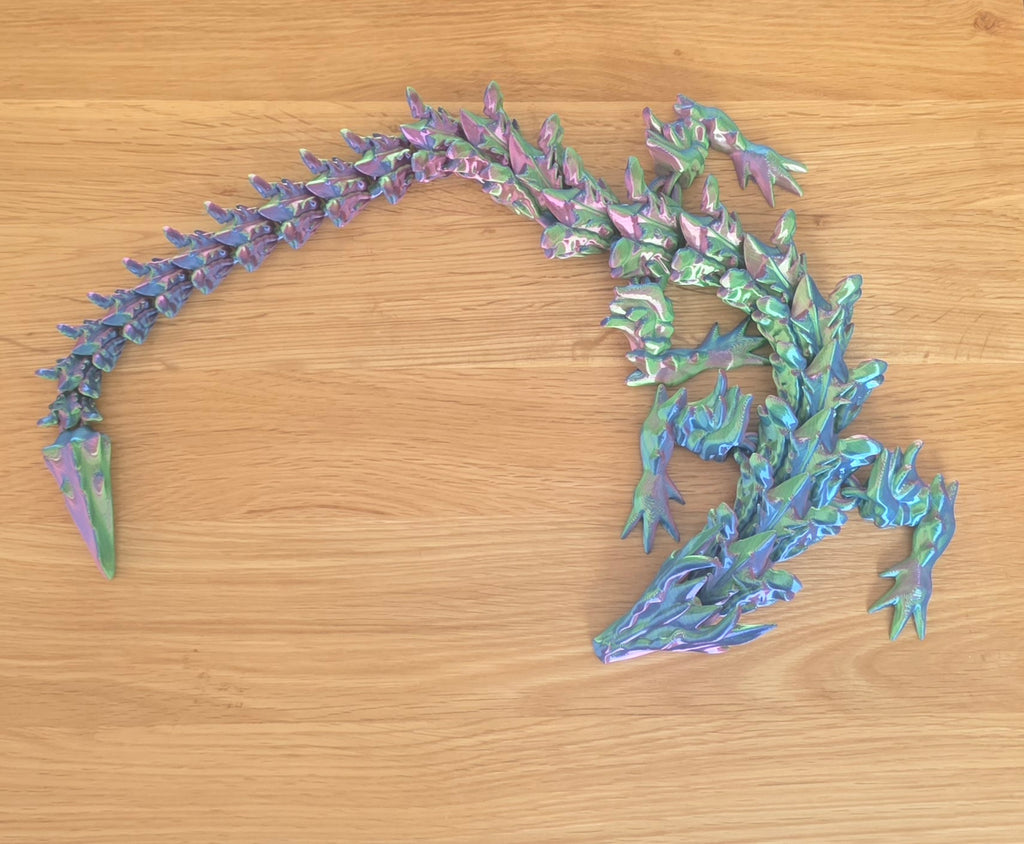 3D Printed Articulated Crystal Dragon – Iridescent Flexible Dragon Figurine