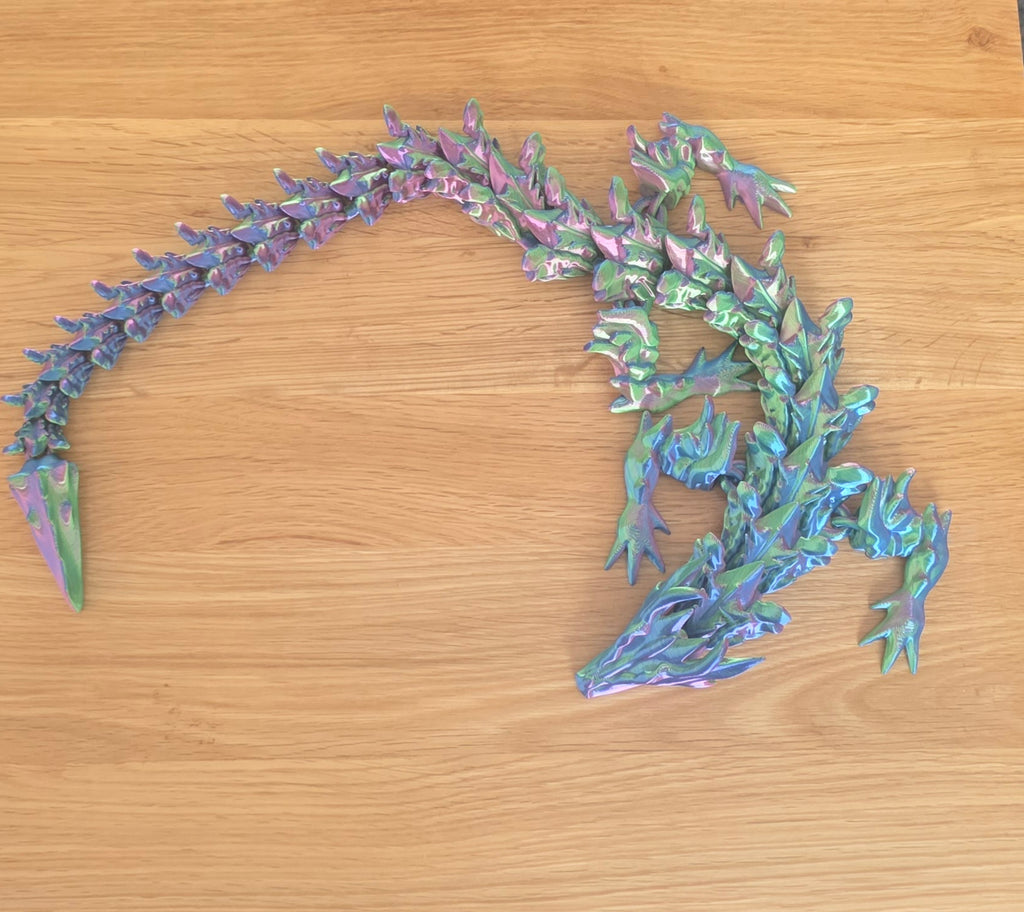 3D Printed Articulated Crystal Dragon – Iridescent Flexible Dragon Figurine