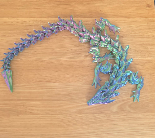 3D Printed Articulated Crystal Dragon – Iridescent Flexible Dragon Figurine