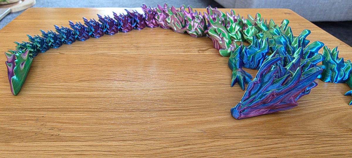 3D Printed Articulated Crystal Dragon – Iridescent Flexible Dragon Figurine