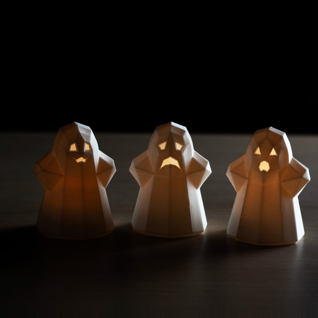 3D Printed Ghost Tealight Holders – Set of 3