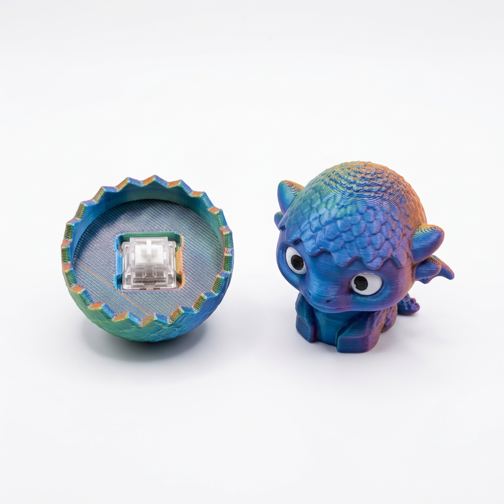 Separated dragon and egg base showing the clicker switch on a white background